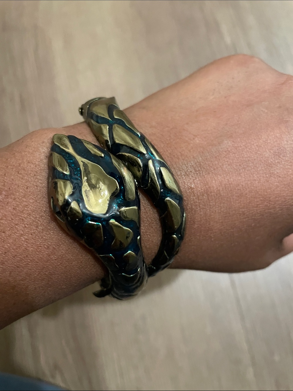 Bronze and Teal Snake Bracelet Cuff for Reptile Enthusiasts